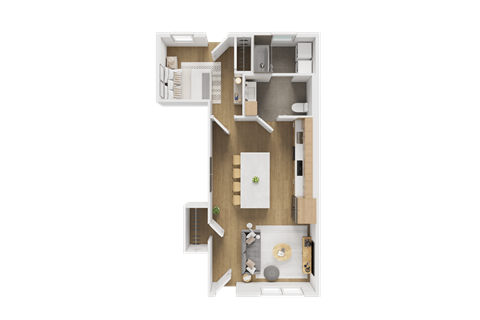 Floor plan for 1 bed, 1 bath, 672 sqft